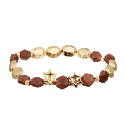 Stretchy Malachite Beads Zircon Leaf Charm Bracelet With Gold Chain