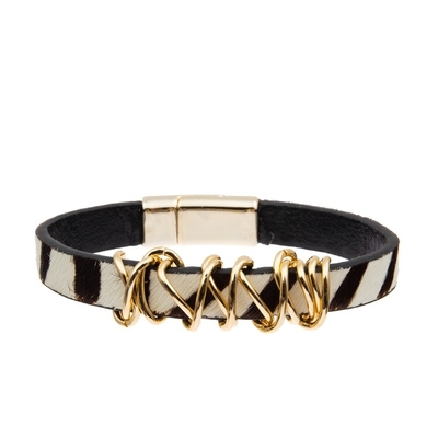 Handmade Zebra Print Leather Beads Bracelet Black White Color for lady