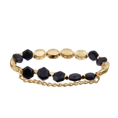 Stretchy Malachite Beads Zircon Leaf Charm Bracelet With Gold Chain
