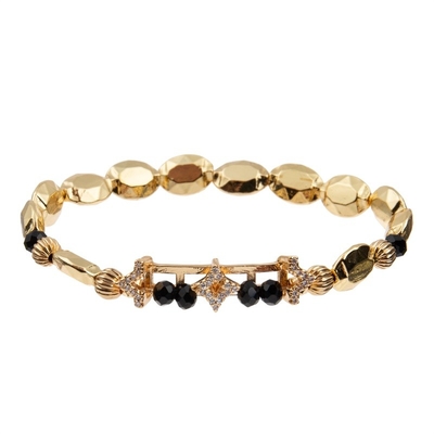 Zircon Gold Star Charm Handmade Elastic Bracelets With Flat Shape Beads For Girl