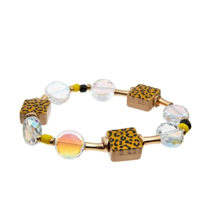 Square Shape Leopard Print Beads Classcial Stackable Beads Bracelet For Lady
