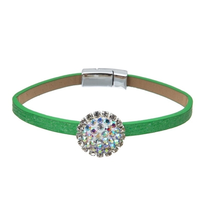 Party Green Leather Handmade Bracelet Set With Minimalist Zircon Rock Ball