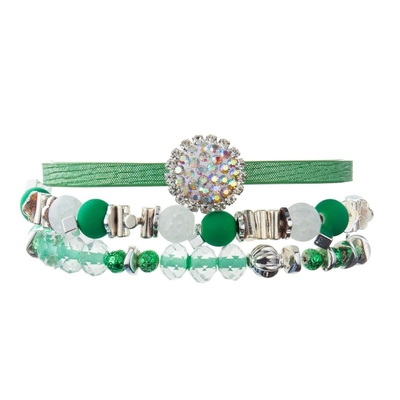 Party Green Leather Handmade Bracelet Set With Minimalist Zircon Rock Ball