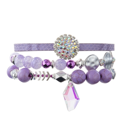 Women'S Handmade Leather Bracelet Multilayer Purple color With Magnet Clasp