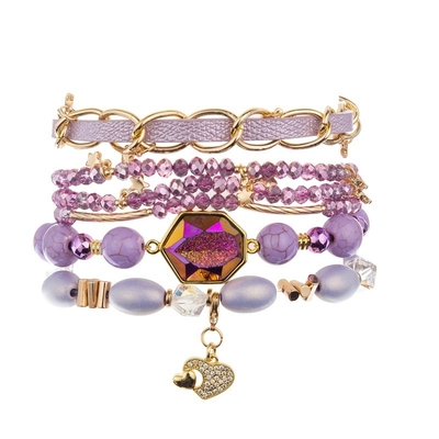 Hippie Surfer Festival Handmade Jewelry Set Boho Braided Romantic Purple Color