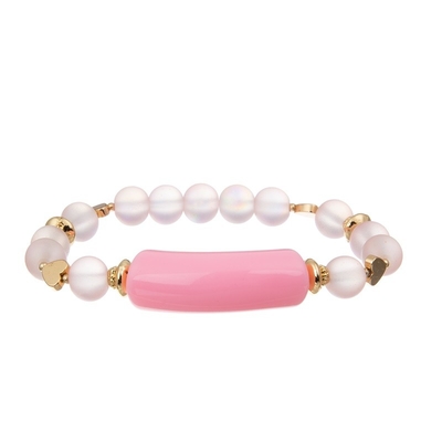 Pink Valentine'S Day Gold Pave Bar Bracelet Customize Name For Girlfriend