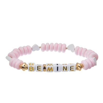 Pink Valentine'S Day Gold Pave Bar Bracelet Customize Name For Girlfriend
