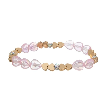 Pink Girl Elegant Dainty Beaded Bracelet Set With Gold Heart Pendant