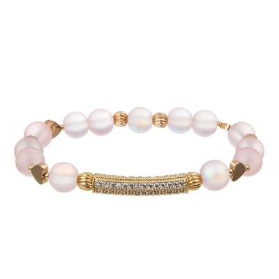 Pink Valentine'S Day Gold Pave Bar Bracelet Customize Name For Girlfriend