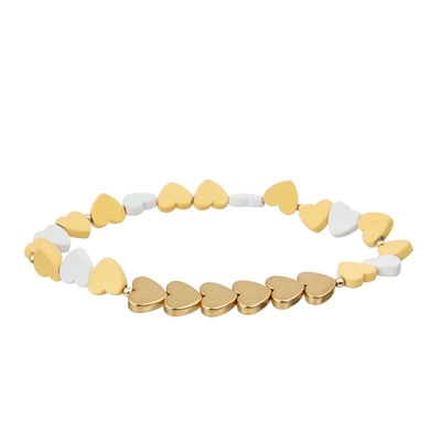 Bright Yellow Half Chain Half Beads Bracelet With 14k Gold Zircon Love Heart Pendant