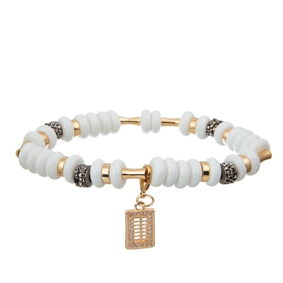 Sexangle Zebra Print Leather Zircon Charm Bracelet Set With Special Abacus Pendant