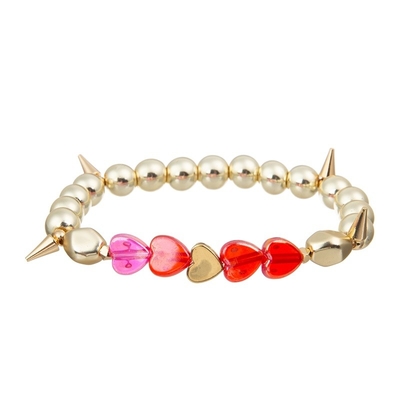 Gold Color Metal Beads Pink Heart Handmade Bracelet Set For Girl As Gift