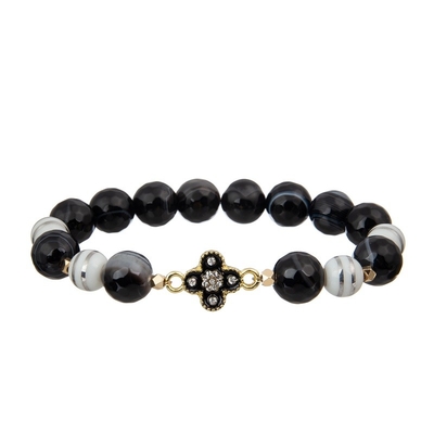 Sexangle Zebra Print Leather Zircon Charm Bracelet Set With Special Abacus Pendant