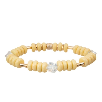 Bright Yellow Half Chain Half Beads Bracelet With 14k Gold Zircon Love Heart Pendant