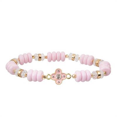 Pink Girl Elegant Dainty Beaded Bracelet Set With Gold Heart Pendant