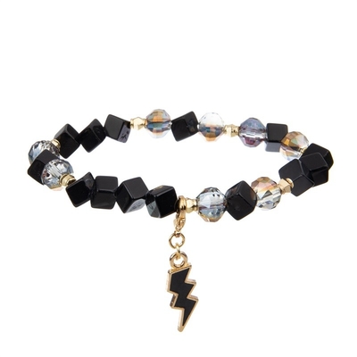 Sexangle Zebra Print Leather Zircon Charm Bracelet Set With Special Abacus Pendant