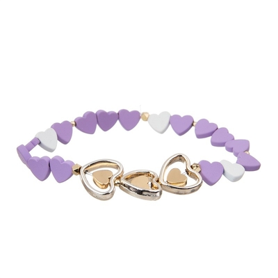 Painted Hematite Heart Beaded Stacked Stretchy Bracelet Adjustable Colorful