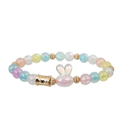 Enamel Rainbow Charm Beads Bracelet Dream Color Flower Shape For Teenage Girl