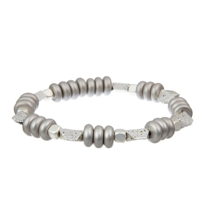 Metal Bar Pave Beads Handmade Bracelet Set Gray Color Adjustable Stackable
