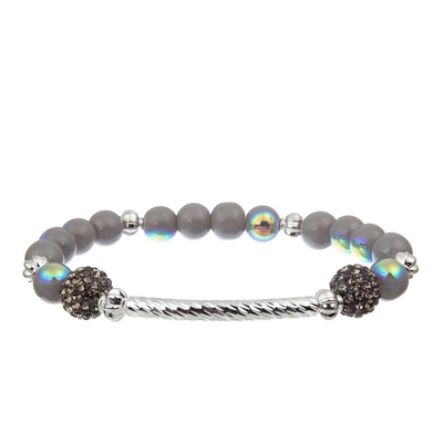 Metal Bar Pave Beads Handmade Bracelet Set Gray Color Adjustable Stackable