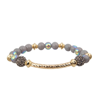 Metallic Silver Round Shape Handmade Beads Bracelets With Love Letter Heart Pendant