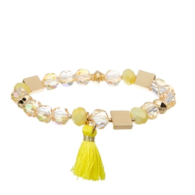 Yellow Tassel Boho Woven Elastic Stackable Bracelet Pack For Teens