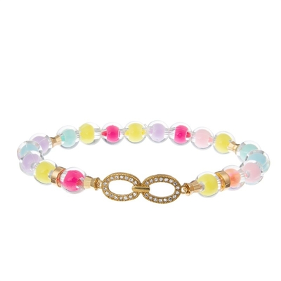 Teen Girl Plastic Star Beads Bracelet Rainbow Color With Infinite Metal Charm
