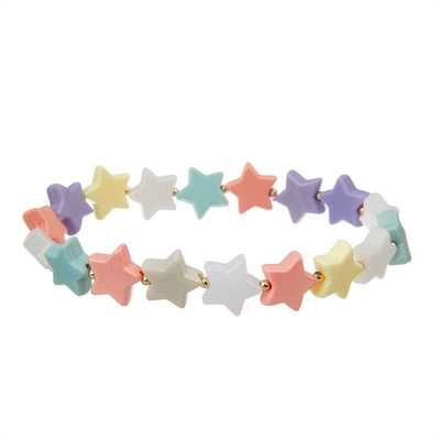Teen Girl Plastic Star Beads Bracelet Rainbow Color With Infinite Metal Charm