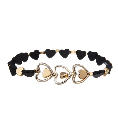 Cool Lady Round Beads Bracelet Set Black Facted Small Size With Druzy Charm