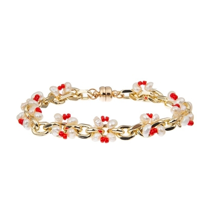 Imitation Stone Beads Chain Weave Red Crystal Beads Bracelets Boho Style