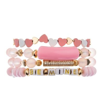 Pink Valentine'S Day Gold Pave Bar Bracelet Customize Name For Girlfriend