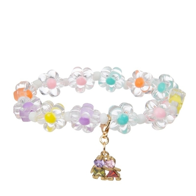 Enamel Rainbow Charm Beads Bracelet Dream Color Flower Shape For Teenage Girl