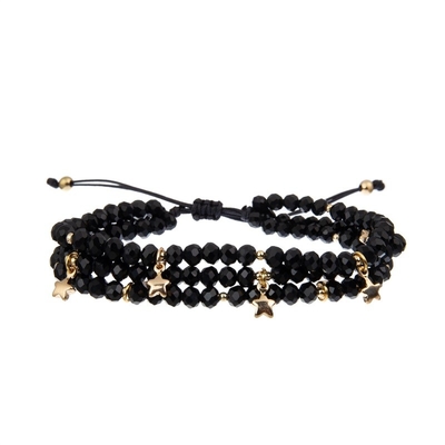 Cool Lady Round Beads Bracelet Set Black Facted Small Size With Druzy Charm
