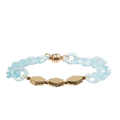 Blue Plactic Chain Gold Metal Beads Handmade Bracelet For Women Party