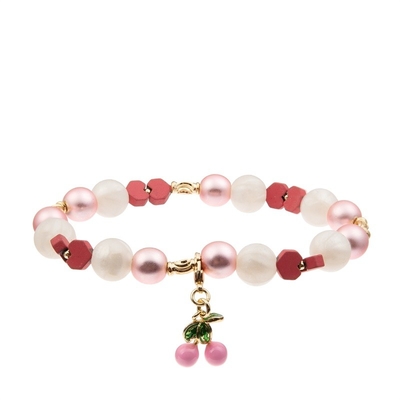 Glass Crystal Handmade Beads Bracelet Faceted With Pink Cherry Charm