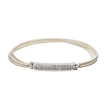 Lady Zircon Metal Bar Bracelet Handmade Sparkle Silver Color With Spring