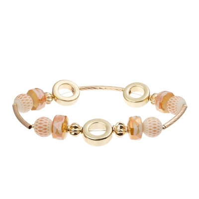 Lady Orange Glass Beads Handmade Bracelet With Gold Metal Bean Beads At Fall