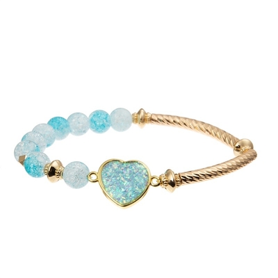 Blue Plactic Chain Gold Metal Beads Handmade Bracelet For Women Party