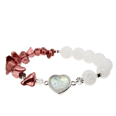 Girls Love Heart Charm Bracelet With Mystic Glowing Red Crystal