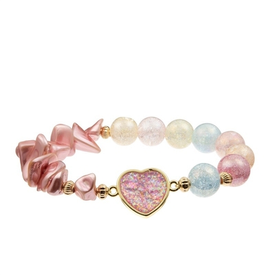 Glass Crystal Handmade Beads Bracelet Faceted With Pink Cherry Charm