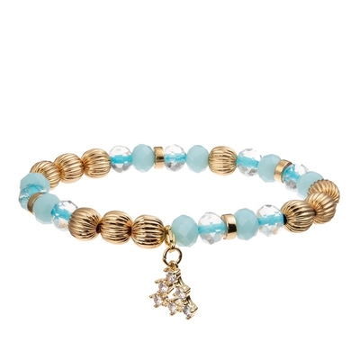 Blue Plactic Chain Gold Metal Beads Handmade Bracelet For Women Party