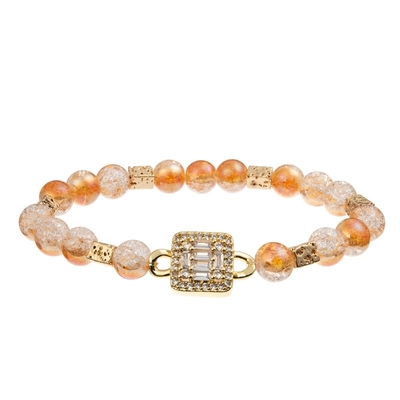 Lady Orange Glass Beads Handmade Bracelet With Gold Metal Bean Beads At Fall