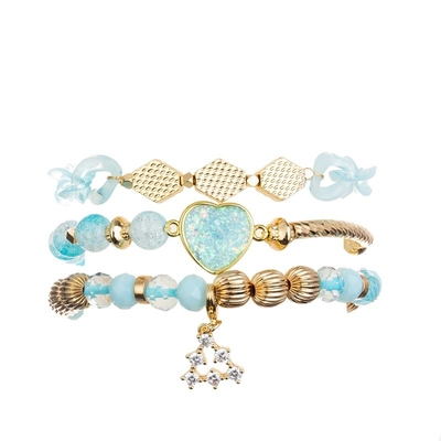 Blue Plactic Chain Gold Metal Beads Handmade Bracelet For Women Party