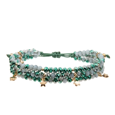 Beaded Emerald Bracelet With Gold Metal Star Charm Stackable Bracelet Set
