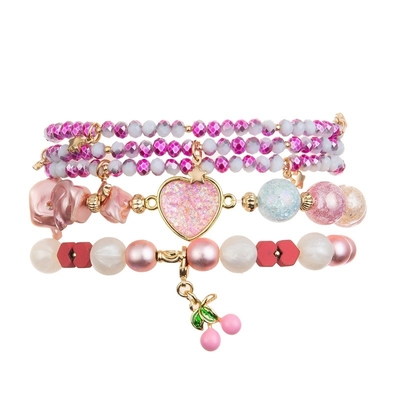 Glass Crystal Handmade Beads Bracelet Faceted With Pink Cherry Charm