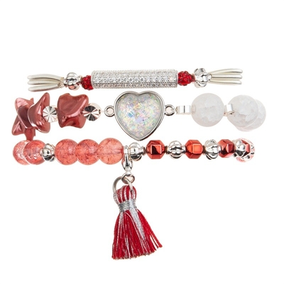 Girls Love Heart Charm Bracelet With Mystic Glowing Red Crystal