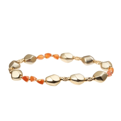 Lady Orange Glass Beads Handmade Bracelet With Gold Metal Bean Beads At Fall