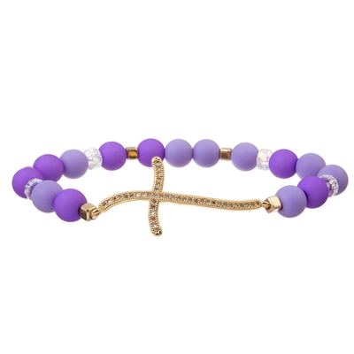Purple Heart Crystal Beads Bracelet Set With Adjustable 0.7mm Elastic Cord