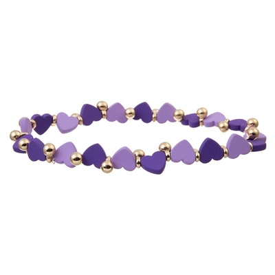 Purple Heart Crystal Beads Bracelet Set With Adjustable 0.7mm Elastic Cord