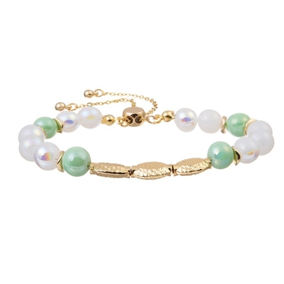 Leopard Print Round Beads With Gold Metal Beads Bracelet Adjustable Girl Gift